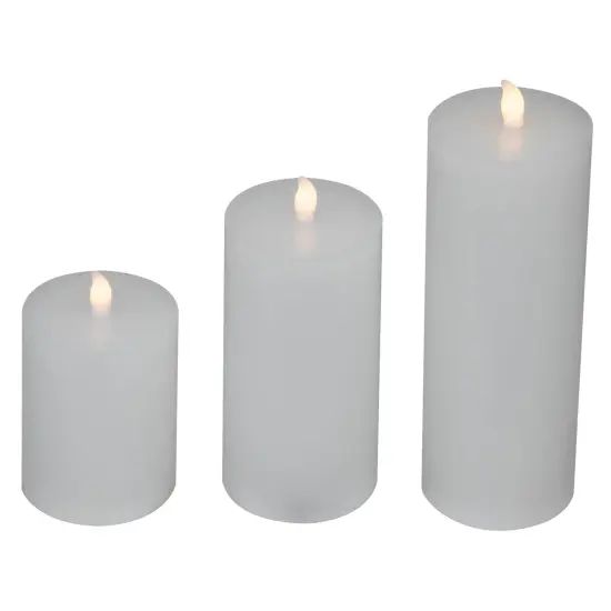 Northlight LED Solid Flameless Flickering Wax Pillar Candles - 8" - White - Set of 3 {5}