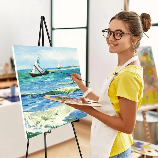 Display Black Easel Stand for Wedding Sign - Artist Instant Tripod Collapsible Portable Floor Easel for Posters- 63" Adjustable Easy Folding Metal Stand for Display Show, Arts, Painting {4}