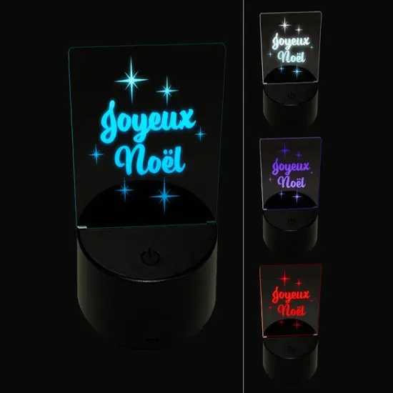Joyeux Noel Merry Christmas French Starburst 3D Illusion LED Night Light Sign Nightstand Desk Lamp {1}
