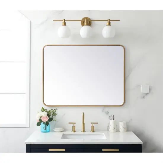 Soft corner metal rectangular mirror 27x36 inch in Brass {2}