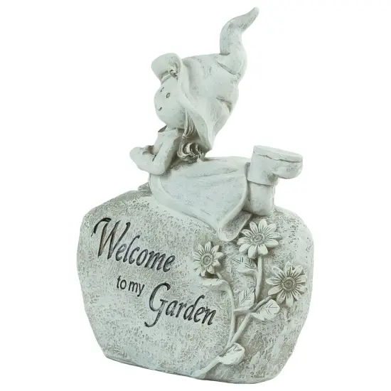 Northlight 7.5" Girl Laying on Rock "Welcome To My Garden" Outdoor Garden Statue White {4}