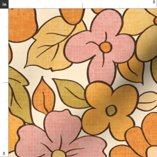 Various Fabrics by the Yard or Fat Quarter 1970S Floral Flowers Vintage Nostalgia Seventies Hippie Boho Botanical Bloom Orange Beige Pink Green Custom Printed Fabric by Spoonflower {4}