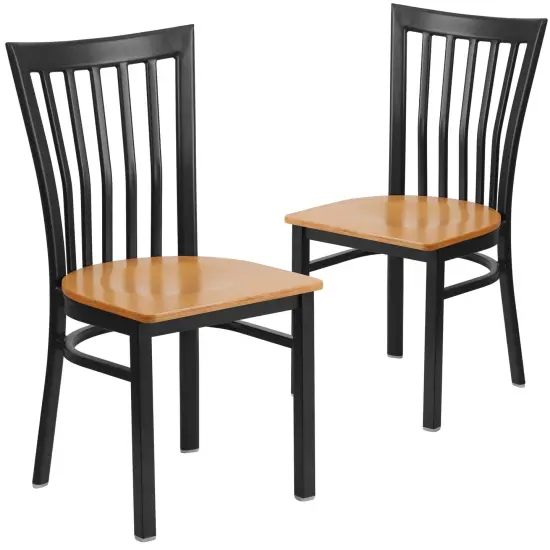 Emma and Oliver 2 Pack School House Back Metal Restaurant Chair Natural/BlackMetal {1}