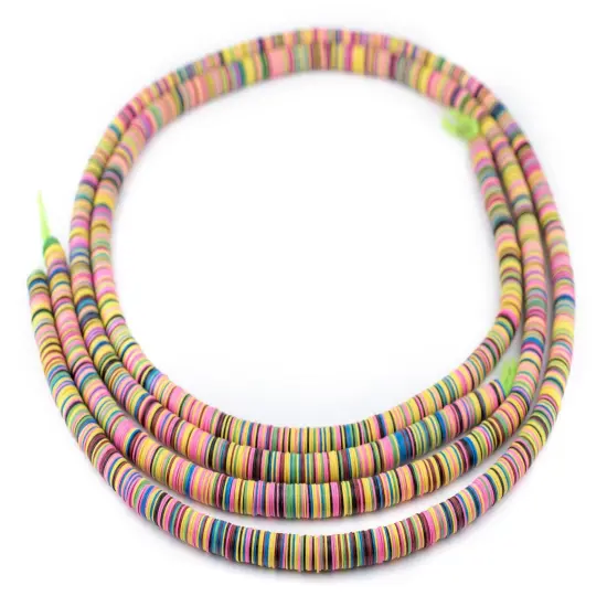 The Bead Chest Autumn Medley Vinyl Phono Record Beads 8mm Ghana African Multicolor Heishi 34 Inch Strand Handmade {3}