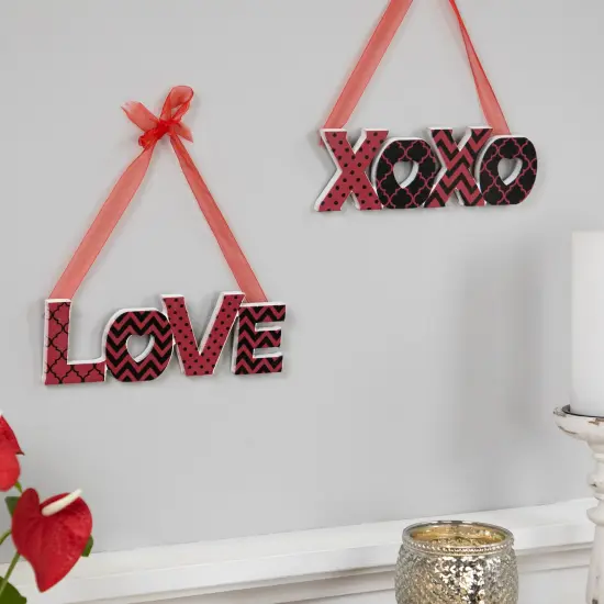 Northlight Wooden LOVE and XOXO Valentine's Day Wall Decorations - 8" - Red and Black - Set of 2 {4}