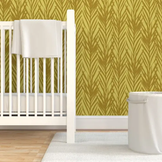 Pre-Pasted Wallpaper 2FT Wide Fall Botanical Golden Summer Mustard Gold Abstract Autumn Brown Custom Pre-pasted Wallpaper by Spoonflower {7}