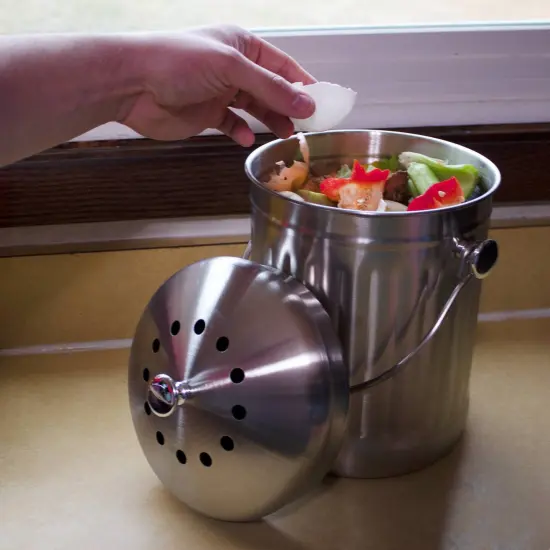 Lehman's Countertop Compost Bin, Odorless Kitchen Composting Pail with Carbon Filters, Stainless Steel 1 Gallon Composter Bucket with Lid for Food Scraps and Waste Recycling {5}