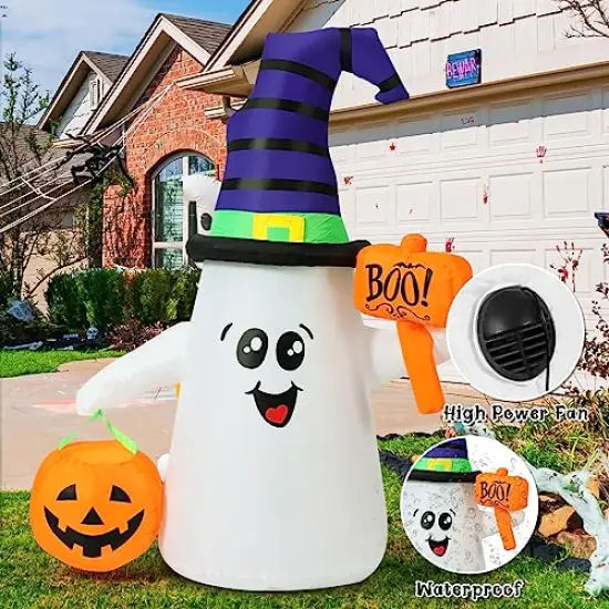 5FT Inflatable Halloween Cute Ghost with Pumpkin Blow Up Inflatables Halloween Outdoor Yard Decoration {4}