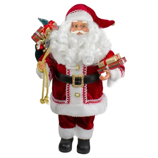 Northlight 18-Inch Standing Curly Beard Santa Christmas Figure with Presents Red {1}