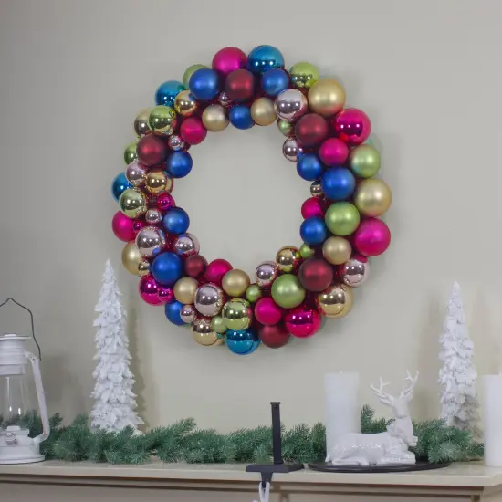 Northlight Rainbow 2-Finish Shatterproof Ball Christmas Wreath - 36" - Multicolor - Unlit {3}