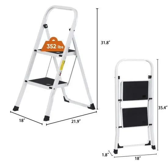 2 Step Ladder Folding Step Stool with Wide Anti-Slip Pedal Convenient Handgrip {5}