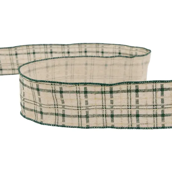 Northlight Green and Beige Plaid Wired Craft Christmas Ribbon 2.5" x 10 Yards {6}