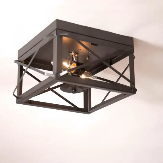 Irvin's Country Tinware Double Ceiling Light with Folded Bars in Kettle Black {3}