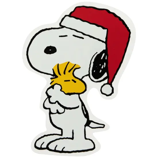 Northlight Peanuts Snoopy Hugs Woodstock Double Sided Christmas Window Cling Decoration - 7" White {1}