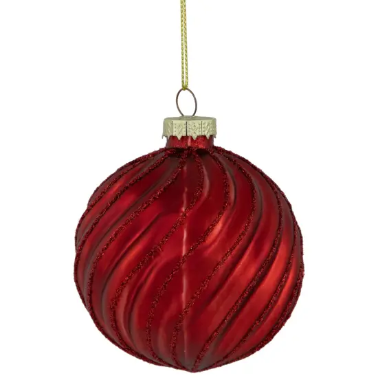 Northlight 4ct Red Swirls Glittered Christmas Ball Ornaments 3" (80mm) {1}