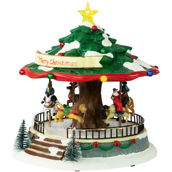 Northlight LED Lighted Musical and Animated Christmas Carousel Village Display - 10.5" Green {5}