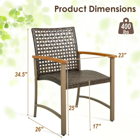 Costway Set of 4 Patio Dining Chairs Outdoor Wicker Armchairs with Acacia Wood Armrests {4}