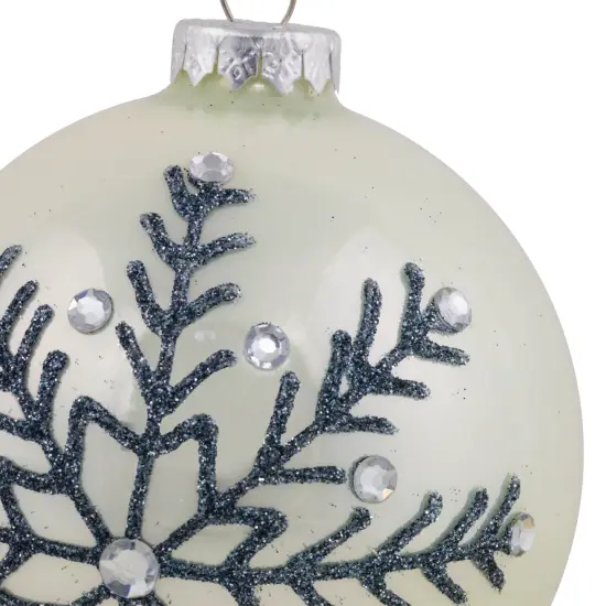 Northlight Glittered Snowflake Shiny Christmas Glass Ball Ornaments - 4" - White - Set of 2 {6}