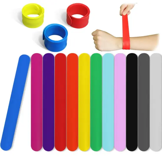 Novelty Place 12Pcs Silicone Rainbow Slap Bracelets {1}