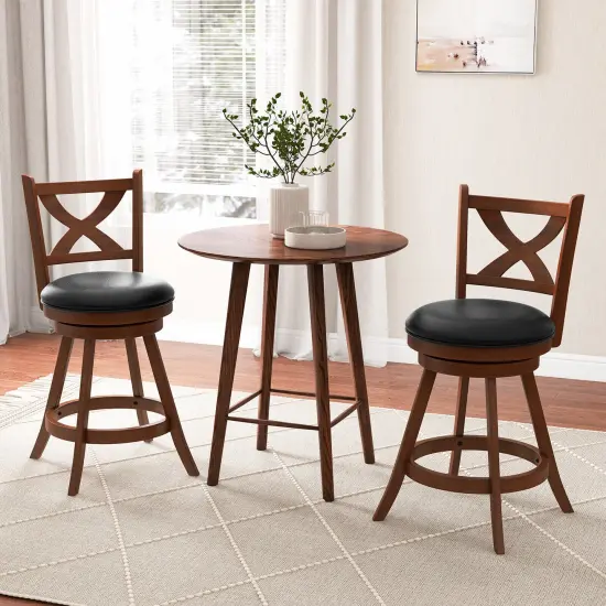 2 Pieces Classic Swivel Bar Stool Set with X-shaped Open Back {1}