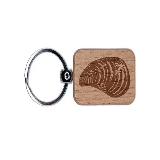 Mussel Bivalve Shellfish Seafood Shell Engraved Wood Rectangle Keychain Tag Charm {1}