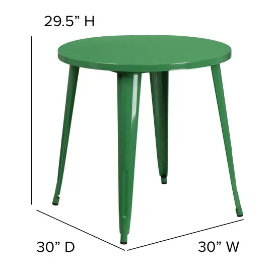 Emma and Oliver Commercial Grade 30" Round Colorful Metal Indoor-Outdoor Dining Table Green {2}