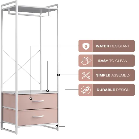 Sorbus Clothing Rack with Drawers - Clothes Stand Dresser - Wood Top, Steel Frame, & Fabric Drawers - Tall Closet Storage Organizer - Garment Rack for Hanging Shirts, Dresses, & Jackets Pink {4}