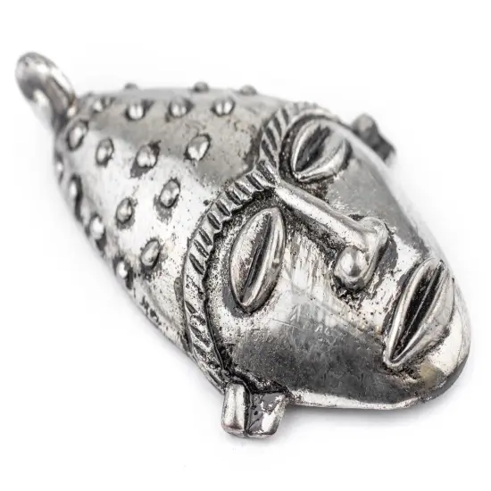 The Bead Chest Elongated African Silver Mask Pendant (50x90mm): Genuine West African Mask Design for DIY Jewelry & Necklaces {3}
