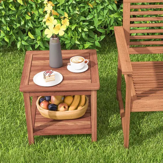 Costway Patio Acacia Wood Side Table 2-Tier Square End Table Porch Poolside Natural {5}