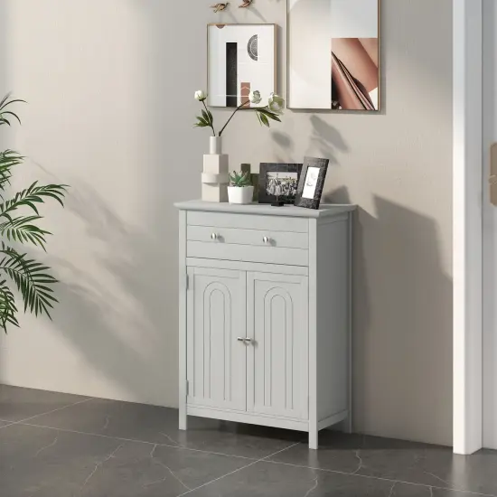2-Door Freestanding Bathroom Cabinet with Drawer and Adjustable Shelf Grey {6}