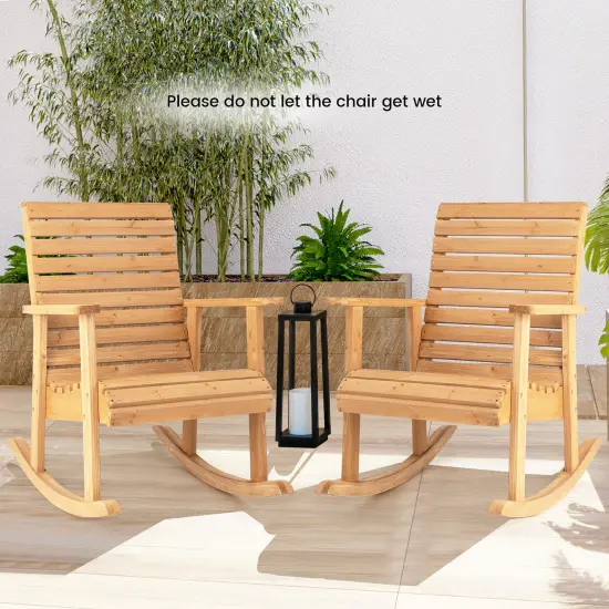Costway 2 PCS Patio Wooden Rocking Chair High Back Fir Wood Armchair Natural Garden Yard {2}