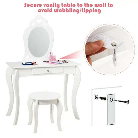 Kids Princess Makeup Dressing Play Table Set with Mirror White {3}