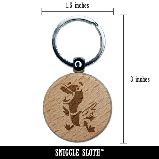 Excited and Happy Mallard Duck Cartoon Engraved Wood Round Keychain Tag Charm {2}