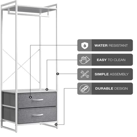 Sorbus Clothing Rack with Drawers - Clothes Stand Dresser - Wood Top, Steel Frame, & Fabric Drawers - Tall Closet Storage Organizer - Garment Rack for Hanging Shirts, Dresses, & Jackets White {5}