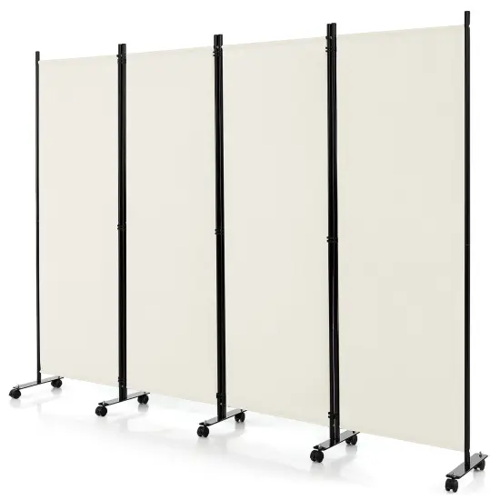 Costway 4-Panel Folding Room Divider 6FT Rolling Privacy Screen with Lockable Wheels Black/Brown/Grey/White {10}