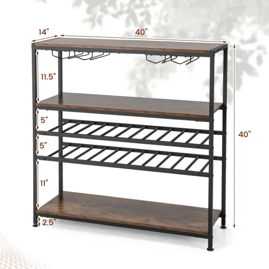 Costway Rustic 5-tier Wine Rack Table 22 Bottle Wine Cabinet Freestanding with Glass Holder {3}