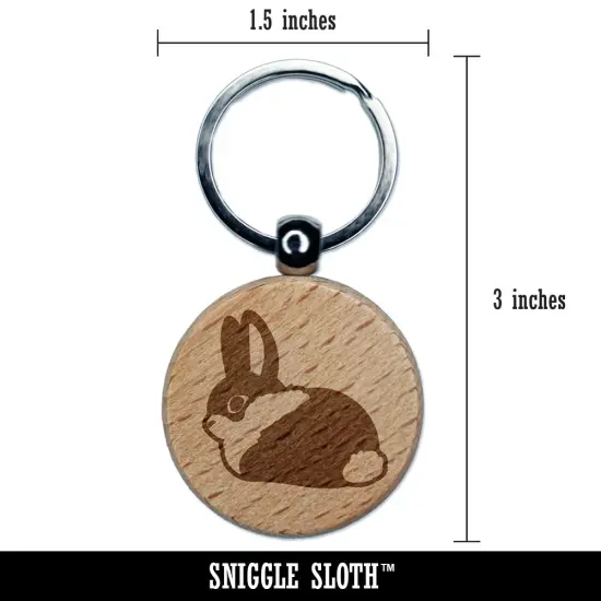 Sitting Bunny Rabbit Loaf Engraved Wood Round Keychain Tag Charm {2}