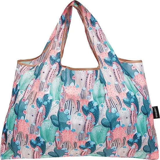 Wrapables Large Foldable Tote Nylon Reusable Grocery Bag, 3 Pack Cacti, Floral {3}