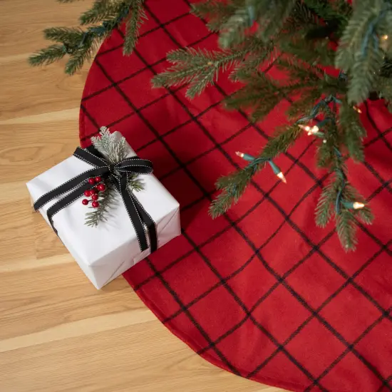 Northlight 48" Red Flannel Christmas Tree Skirt with Buttons {1}