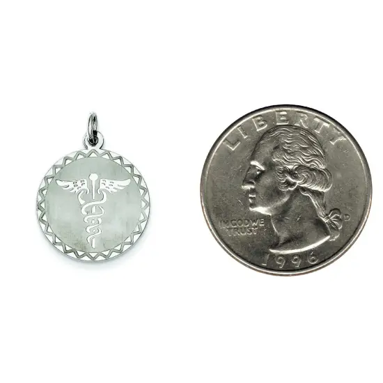 Sterling Silver Caduceus Disc Charm Pendant Jewelry 23mm x 20mm {2}