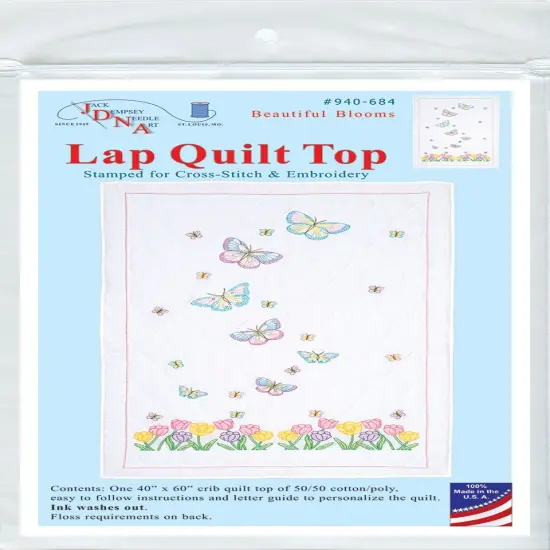 Jack Dempsey Stamped White Lap Quilt Top 40"X60"-Beautiful Blooms {1}