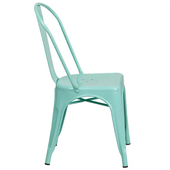 Merrick Lane Wells Indoor/Outdoor Stacking Metal Dining Chair with Single Slat Back and Powder Coated Finish Mint Green {5}