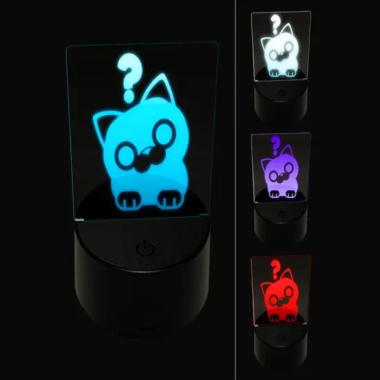 Round Cat Curious 3D Illusion LED Night Light Sign Nightstand Desk Lamp {1}
