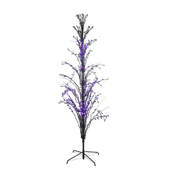 Northlight Pre-Lit Cascade Outdoor Halloween Twig Tree - 6' - Purple Lights Black {1}