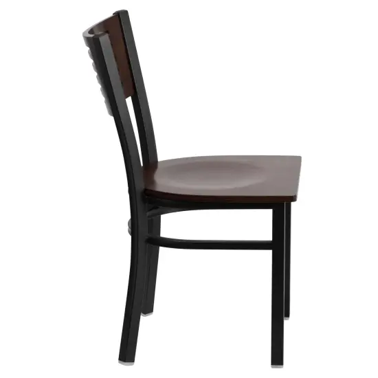 Emma and Oliver Decorative Slat Back Metal Restaurant Dining Chair Walnut/BlackMetal {4}