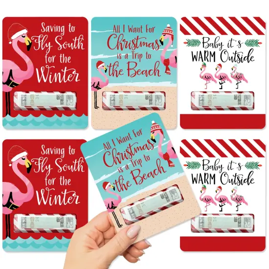 Big Dot of Happiness Flamingle Bells DIY Assorted Tropical Christmas Party Cash Holder Gift Funny Money Cards Set of 6 {1}