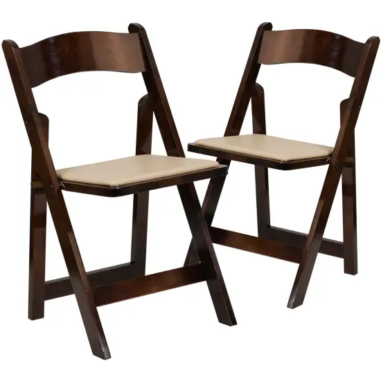 Emma and Oliver 2 Pack Wedding Party Event Wood Folding Chair with Vinyl Padded Seat Natural {6}