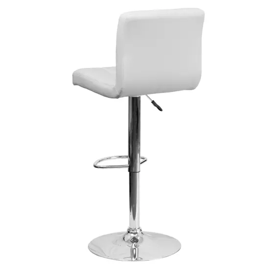 Emma and Oliver 2 Pack Contemporary Quilted Vinyl Adjustable Height Barstool with Chrome Base White {3}