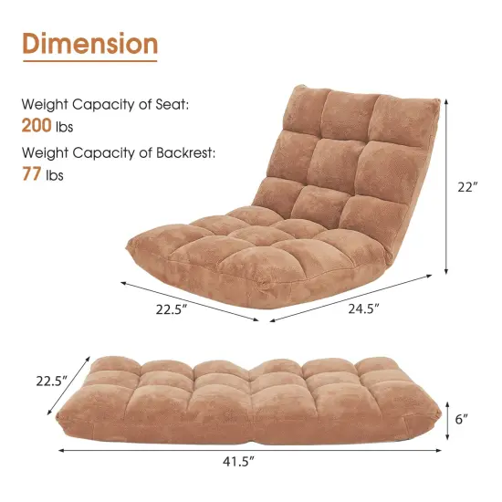 14-Position Adjustable Back Cushioned Floor Chair Beige {4}