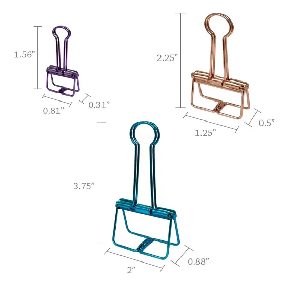 Wrapables Hollow Binder Clips for Office in Assorted Sizes, Paper Clamps, Paper Clips (Set of 20) {2}